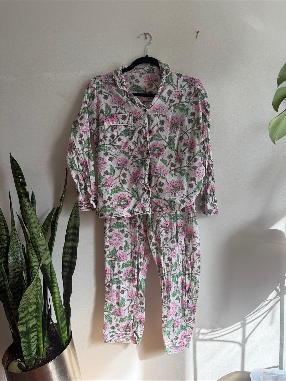 Floral Pink & Green Cotton Pajamas